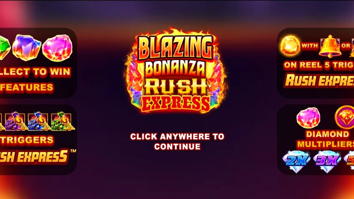 Blazing Bonanza Rush Express slot game interface featuring mining theme visuals